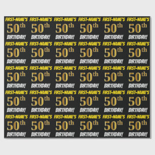 Papel De Presente Enegreça, falso/ouro de imitação, "50th