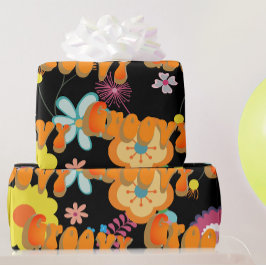 Papel De Presente Energia da ventoinha da Groovy, rosa, preta