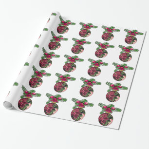 Papel De Presente Enfeite Burgundy Poinsettia Retro anos 50