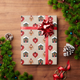 Papel De Presente Enfeite de Cachorro Aconchegante Padrão de Natal