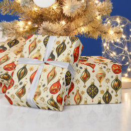 Papel De Presente Enfeite de Natal Colorido Design Dourado