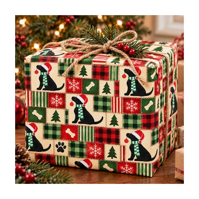 Papel De Presente Enfeite de Natal de Labrador Preto Préppy com Reme (Criador carregado)
