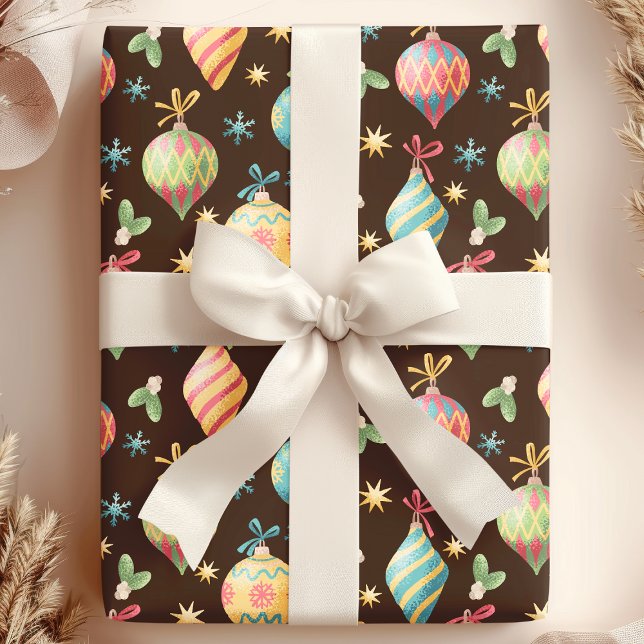 Papel De Presente Enfeite de Natal em Aquarela Marrom Festa (Criador carregado)