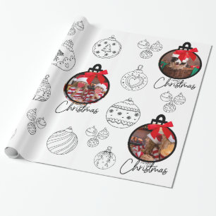 Papel De Presente Enfeite de Natal Preto e Branco com Foto