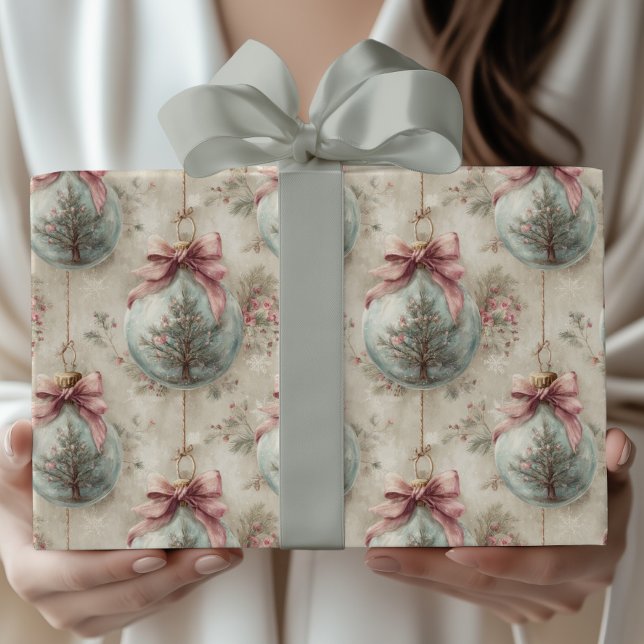 Papel De Presente Enfeite de Natal Vitoriano Antigo Com Laço Rosa (Criador carregado)