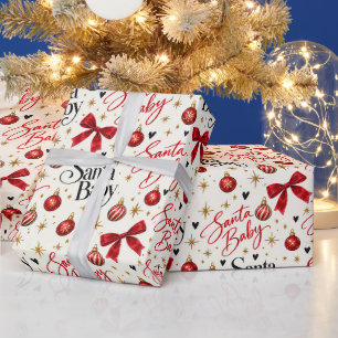 Papel De Presente Enfeites Arcos Vermelhos Natal Bebê Santa Natal