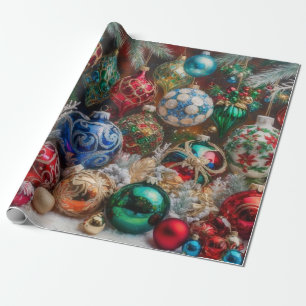 Papel De Presente Enfeites Coloridos de Natal