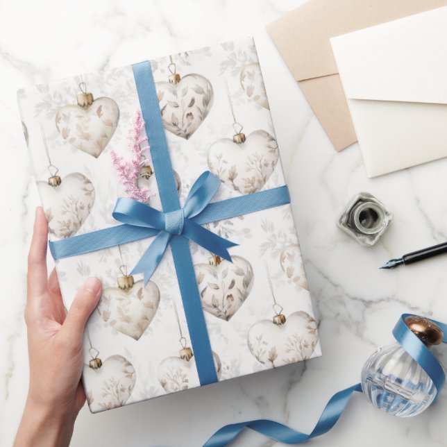 Papel De Presente Enfeites Coração Cinza Creme Chic Casamento (Presentear)
