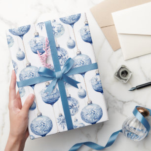 Papel De Presente Enfeites de natal Azuis e Brancos Chinoiserie
