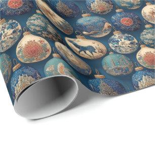 Papel De Presente Enfeites de Natal Azuis Elegantes