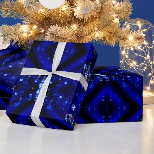 Papel De Presente Enfeites de Natal Azul Estrelas Bolas (Feriados)