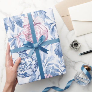 Papel De Presente Enfeites de natal com pasta azul-rosa