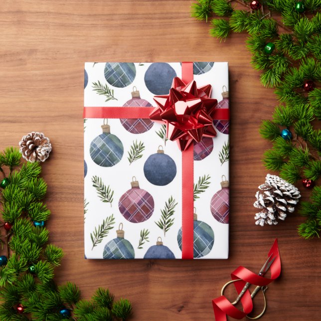 Papel De Presente Enfeites de Natal Country Azul Vermelho (Presente de Natal)