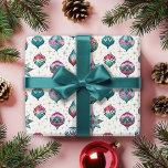 Papel De Presente Enfeites de natal de Joias Elegantes Vintage<br><div class="desc">Este design de presente vintage traz todos aqueles sentimentos nostálgicos. O presente contém ornamentos de vidro colado elegantes e elegantes,  em tons de joia,  em pinks,  púrpuras,  chaleiras e blues com uma dica de ouro.</div>
