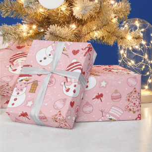 Papel De Presente Enfeites de natal de neve presentes no Natal rosa