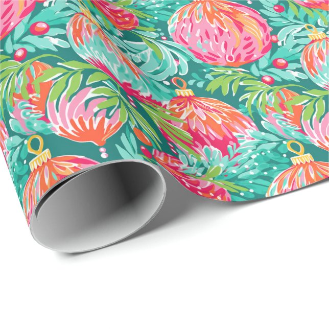 Papel De Presente Enfeites de natal de Palm Beach brilhantes (Ponta do rolo)