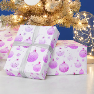 Papel De Presente Enfeites de Natal de Rosa Lavanda Cottagecore