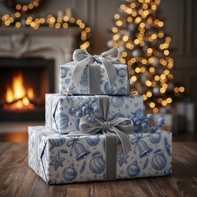 Papel De Presente Enfeites de natal de Toile Azul Invisíveis (Criador carregado)