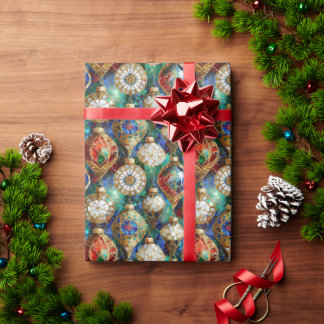 Papel De Presente Enfeites de natal Dourados Azul Vermelho Azul Bran