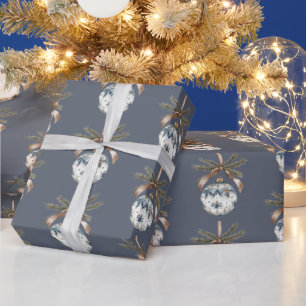 Papel De Presente Enfeites de Natal Dourados Champanhe Branco Azul