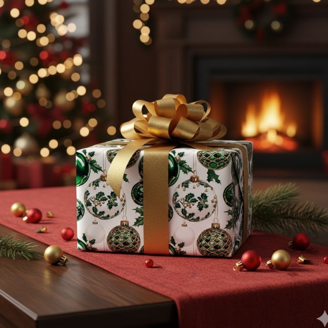 Papel De Presente Enfeites de natal Dourados com Largura de Aquarela (Criador carregado)