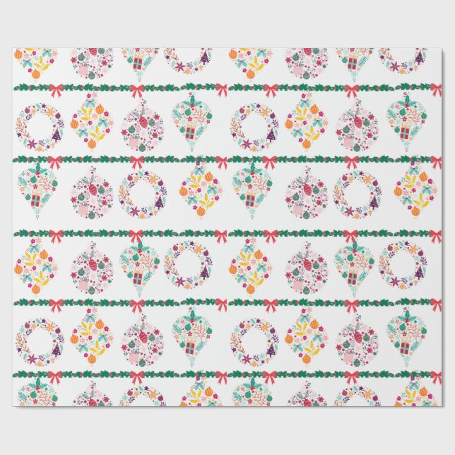 Papel De Presente Enfeites de Natal e Guirlanda  (Aberto)