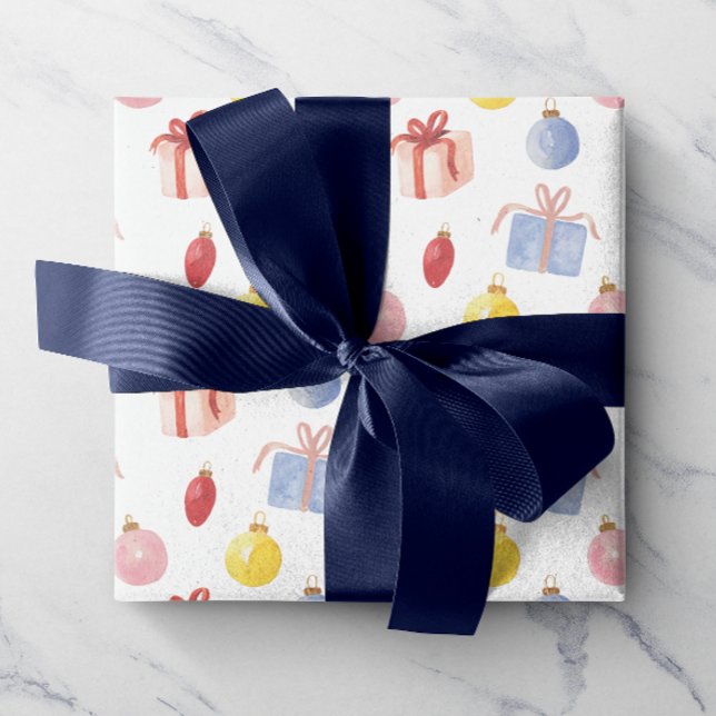Papel De Presente Enfeites de natal e presentes de aquarela (Criador carregado)