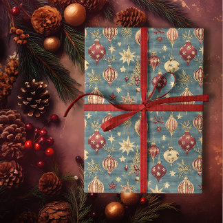 Papel De Presente Enfeites de natal Elegante Vermelho e Creme