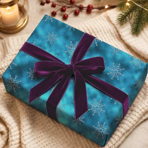 Papel De Presente Enfeites de Natal Elegantes em Azul Aqua de Invern