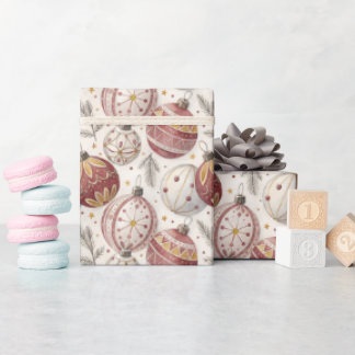 Papel De Presente Enfeites de Natal em Dourado e Borgonha para Embru