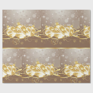 Papel De Presente Enfeites de Natal em Ouro Elegante e Brilho