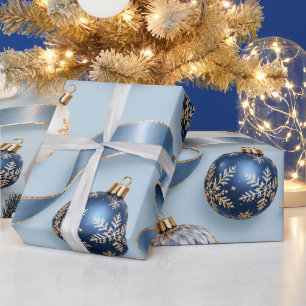 Papel De Presente Enfeites de Natal em Safira Azul Gélido