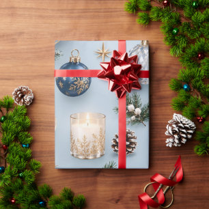 Papel De Presente Enfeites de Natal em Safira Azul Gélido