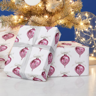 Papel De Presente Enfeites de Natal Glam Rosa Bonito
