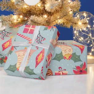 Papel De Presente Enfeites de natal, Meias e Poinsettia Vermelha