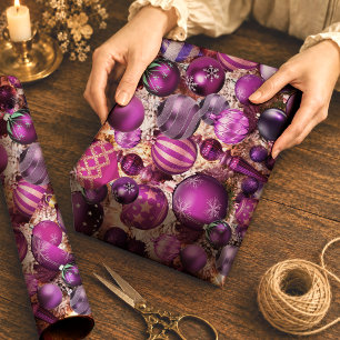 Papel De Presente Enfeites de Natal Modernos Elegantes em Fuchsia