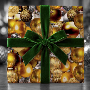 Papel De Presente Enfeites de Natal Modernos em Prata e Ouro Elegant