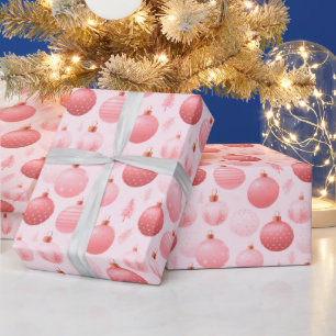 Papel De Presente Enfeites de Natal Rosa e Branco Natal