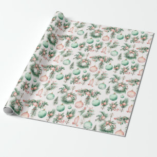 Papel De Presente Enfeites de Natal Rosa Hortelã