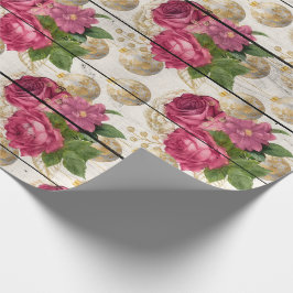 Papel De Presente Enfeites de natal rosa rosa na madeira