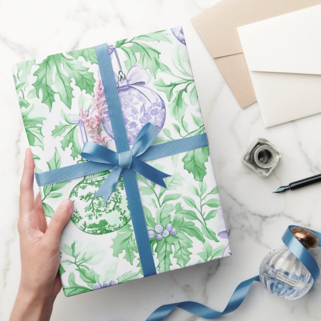 Papel De Presente Enfeites de natal roxo verde (Presentear)