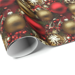 Papel De Presente Enfeites de natal vermelhos de chocolate castanho 