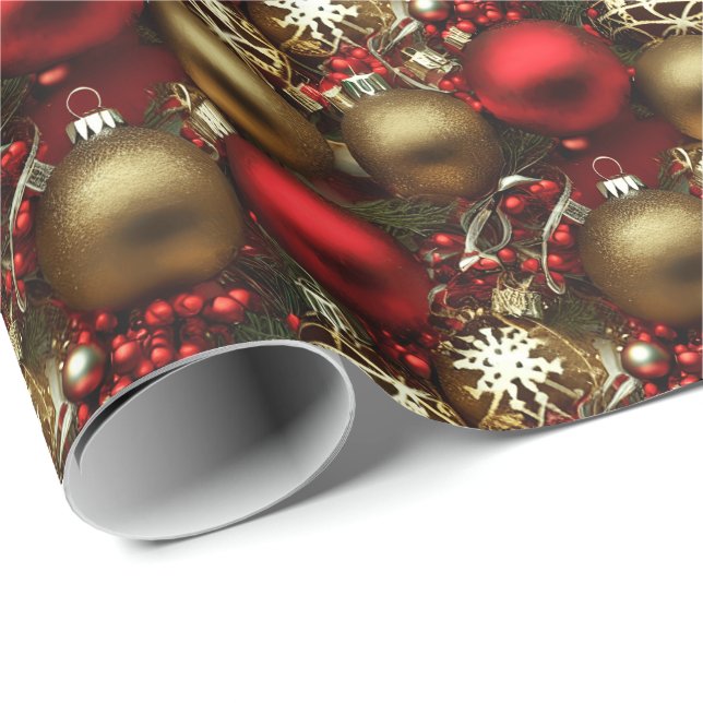 Papel De Presente Enfeites de natal vermelhos de chocolate castanho  (Ponta do rolo)