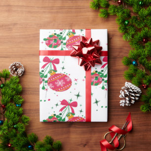 Papel De Presente Enfeites de Natal Vermelhos Modernos e Retrô