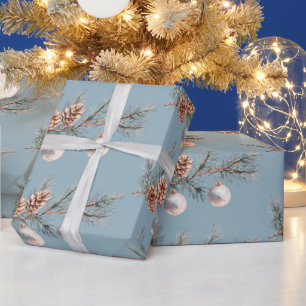 Papel De Presente Enfeites de Pinhas de Natal Árvore Azul de Natal  