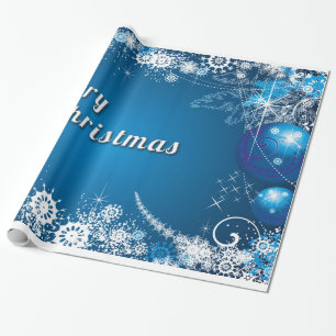 Papel De Presente Enfeites Decorativos de Natal em Azul