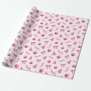 Papel De Presente Enfeites e Laços de Natal Cor-de-Rosa Coquette