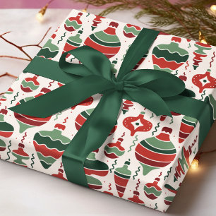 Papel De Presente Enfeites Natalinos Vermelhos e Verdes Retro