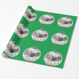 Papel De Presente Enfeites prateados em papel de enrolamento verde