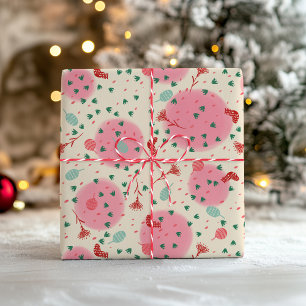 Papel De Presente Enfeites Rosados e Meias – Natal Retrô